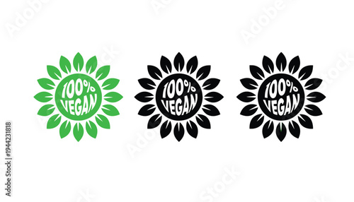 Vegan logo vector icons in green and black colors for branding