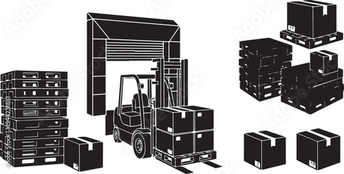 Forklift Operator Loading Boxes in Warehouse Facility with Pallets