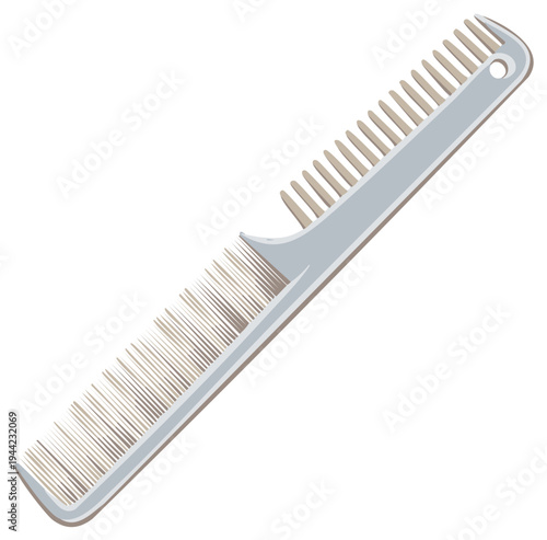 Classic grey styling comb with fine and wide teeth vector illustration