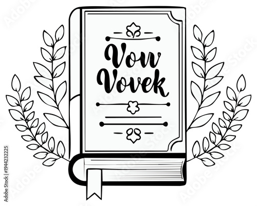 Ornate vintage book with Vow Vovek inscription framed by delicate branches