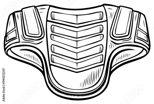 Black and White Line Art Illustration of a Protective Sports Chest Guard Gear