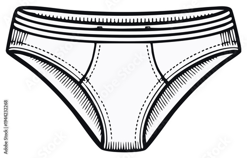 Illustration of men's underwear with black outline, front view