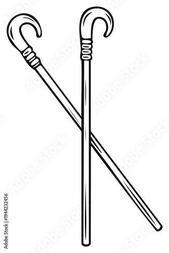 Two classic walking canes crossed symbol of support assistance mobility vintage outline