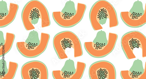 Papaya Fruit Slices with Seeds.