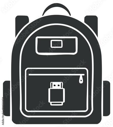 Stylish Backpack Illustration with USB Flash Drive Symbol for Digital Data and Student Education