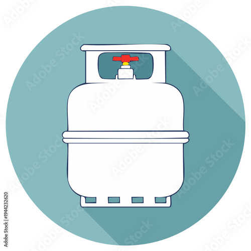 Flat Design Gas Cylinder Icon with Red Valve for Fuel and Energy Concepts