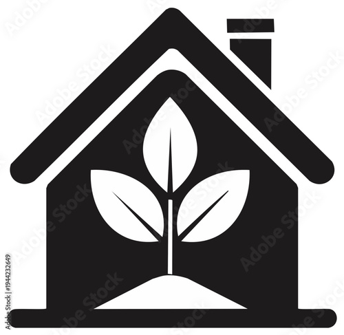 Green Home Icon symbolizing eco friendly living and sustainable growth inside a house silhouette