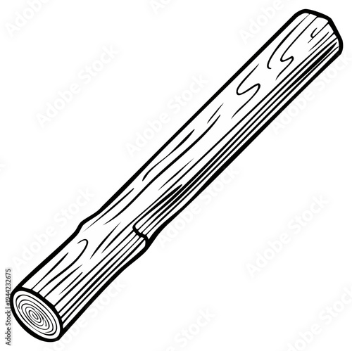 Single log graphic black and white illustration wood grain texture drawing from nature rough cut timber element isolated