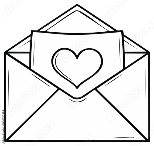 Open Envelope Revealing a Heart Symbol on Paper Artistic Illustration