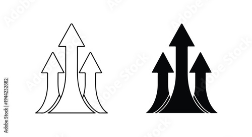 Graphic illustration of three black and white arrows pointing upwards on a plain white background with a simple line drawing style.
