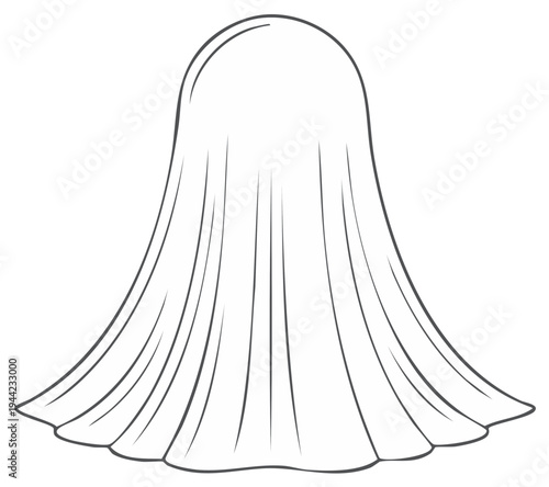 Simple line art illustration of a spooky ghost figure draped in a sheet for Halloween designs