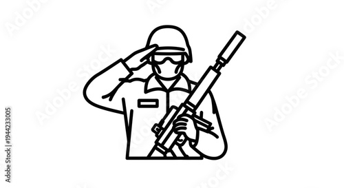 Soldier Saluting with Rifle Icon, Military Service, Patriotism, Duty, Honor