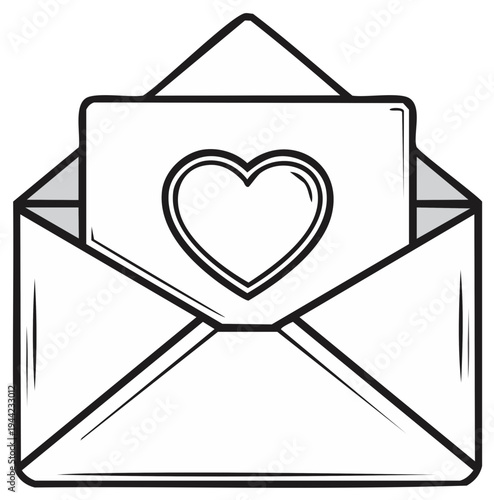 Hand-drawn illustration of an open envelope with a heart card peeking out