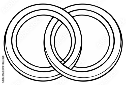 Two interlocking wedding rings symbolizing unity and commitment in a simple outline design