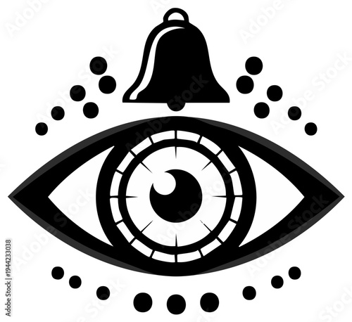Mysterious Eye with Bell and Dots Symbolizing Alertness Awareness and Vision