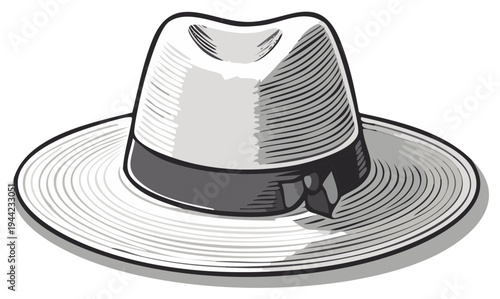 Retro fedora hat illustration, vintage fashion accessory, elegant headwear.