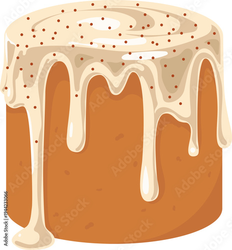 Vector illustration of decorated Easter cake with icing and chocolate sprinkles.