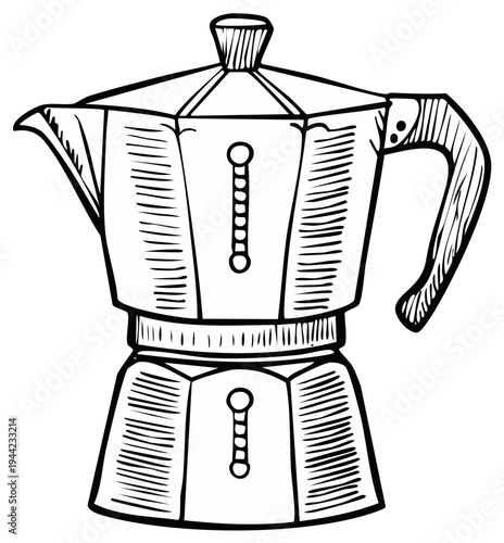 Hand Drawn Italian Coffee Maker Illustration Espresso Pot Kitchen Still Life