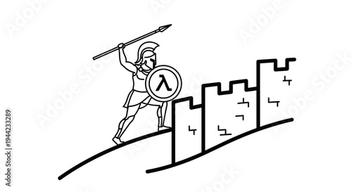 Spartan Warrior with Lambda Shield Attacks Fortress Wall