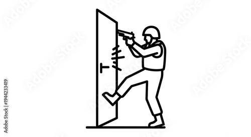  SWAT Officer Kicking Down Door With Gun Ready