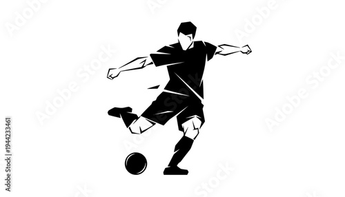 A soccer player kicking a ball in a black silhouette illustration