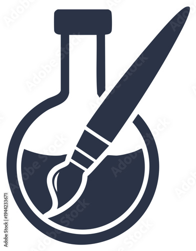 Symbolic Icon of Creativity and Scientific Discovery Paintbrush in Laboratory Flask Blending Art and Science Concepts