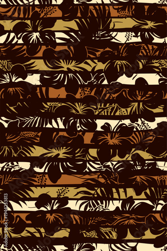 Flowers and leaves patchwork striped wallpaper abstract vector seamless pattern for women summer beach wear shirt fabric swimsuit towel 