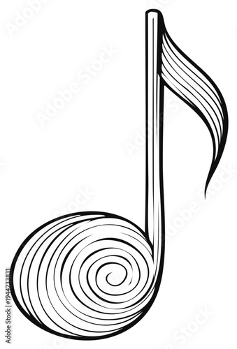 Abstract musical note illustration. Vector outline design. Decorative spiral pattern.