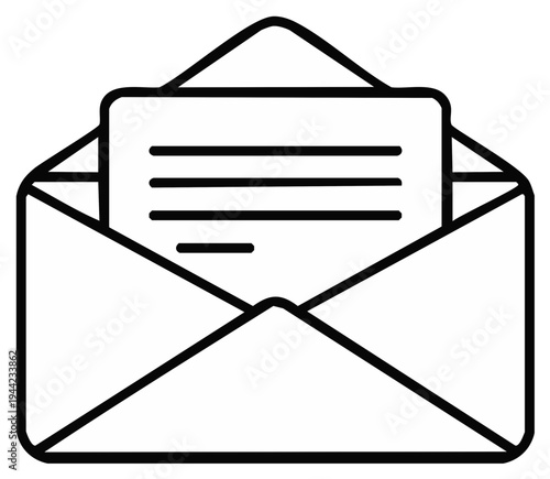 Open envelope with message, communication, correspondence, and document.