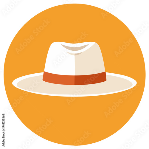 Stylish Trilby Hat Flat Vector Illustration with Orange Hatband on an Orange Circle Background