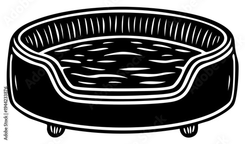 Black and white illustration of a pet bed for dogs or cats