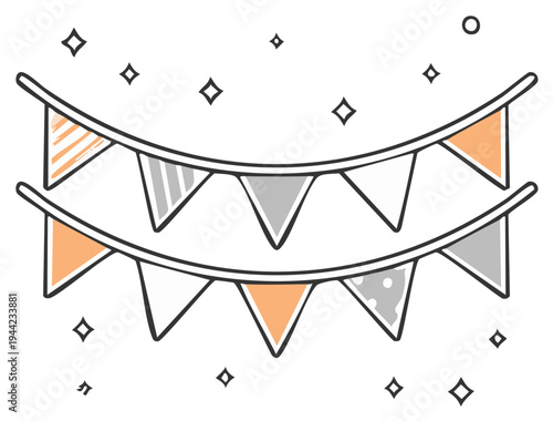 Festive party bunting illustration with colorful pennant flags and decorative sparkles