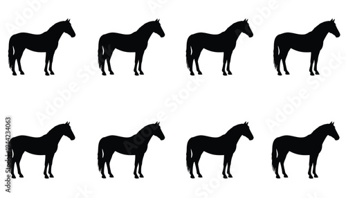 Horse silhouette illustrations in various poses on a white background