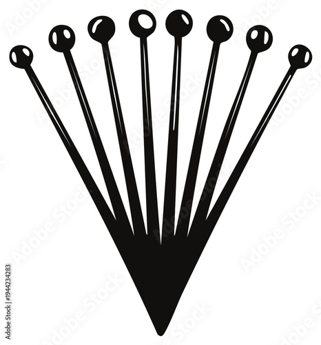 Stylized abstract fan shape formed by sewing pins with round heads
