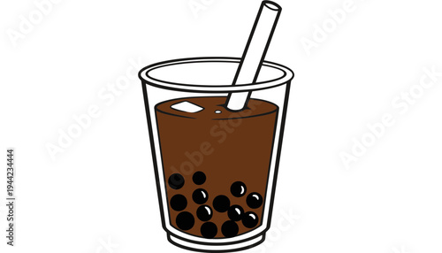 Boba tea vector illustration in a clear plastic cup with straw