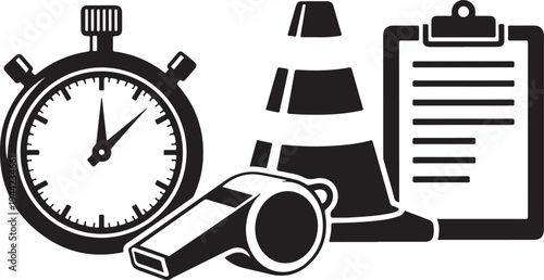 Black and white illustration of sports referee tools