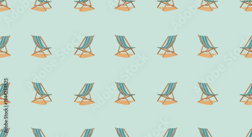 Beach Chair Pattern On Fabric Surface.