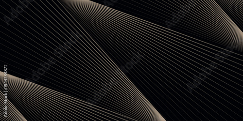 Dark abstract background with elegant gold striped pattern. Luxurious design with minimalist line style.