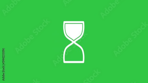 Animated white hourglass icon rotating on green screen background for time concept