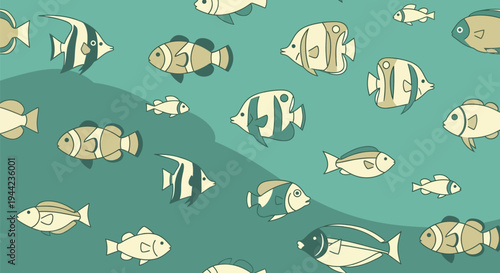 School of tropical fish swimming together.