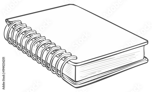 Clean spiral bound notebook line art illustration perfect for drawing sketching or note taking