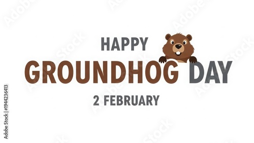 Happy groundhog day celebration with cute bear graphic