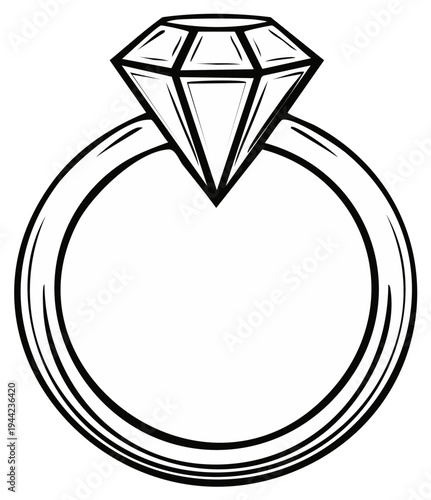 Diamond engagement ring illustration in black and white
