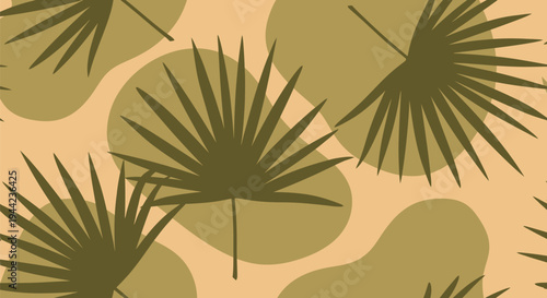 Palm leaves on beige background.