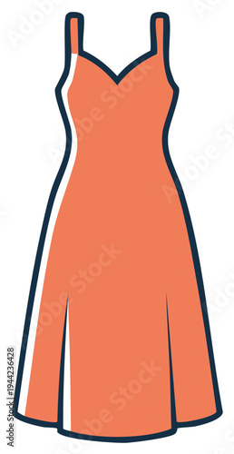 Simple coral evening dress with thin straps and a v-neckline and a thigh high split