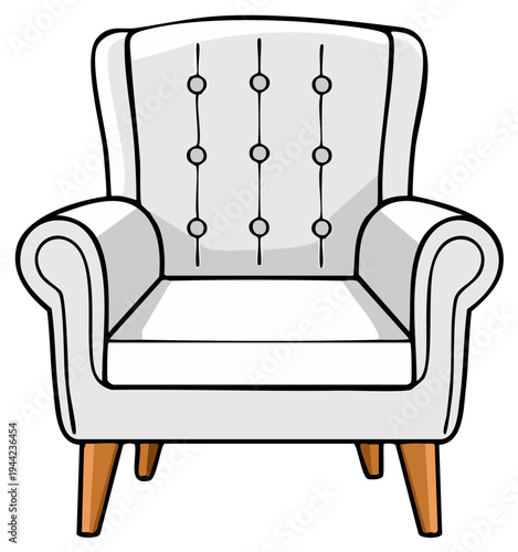 Elegant Tufted Wingback Armchair with Rolled Arms and Wooden Legs