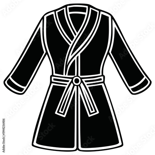 Black and White Graphic Illustration of a Bathrobe with Tie and Collar