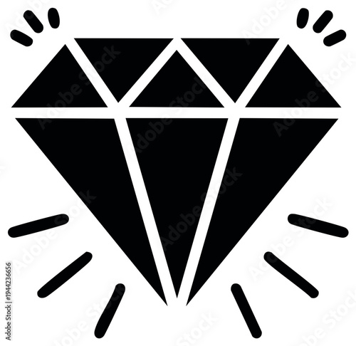 Brilliant faceted diamond gem icon with stylized sparkles. Precious jewel symbol representing luxury wealth and value