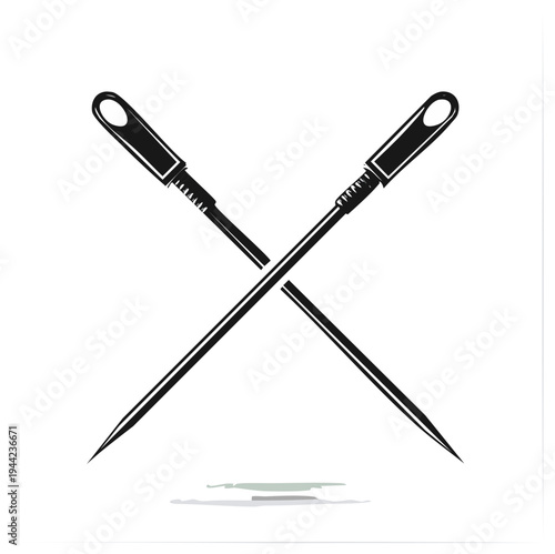Crossed Sewing Needles, Black Silhouette, Craft and Textile Concept