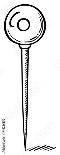 Drawing of a Common Ball Headed Pin with Sharp Point and Shadow